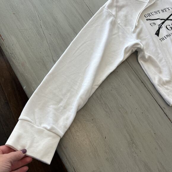 Grunt Style White Black Logo Pullover Hoodie Women’s Sz XXL Raw Hem - Picture 4 of 8